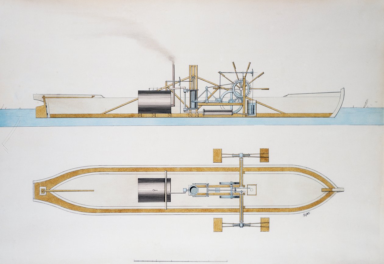 Steamboat navržený Robertem Fultonem, akvarel, Spojené státy americké od Robert Fulton
