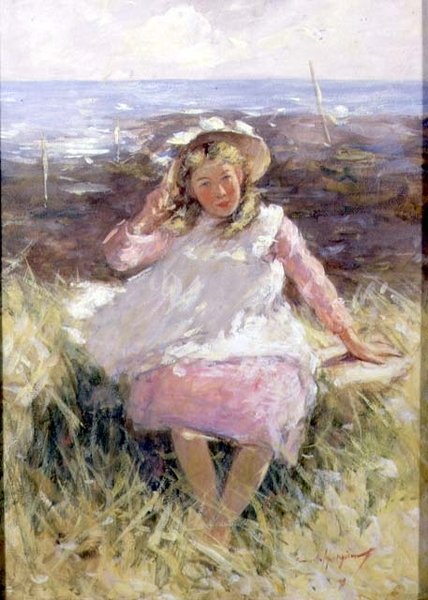 Dívka v bílé čepici (kvaš na papíře) od Robert Gemmell Hutchison