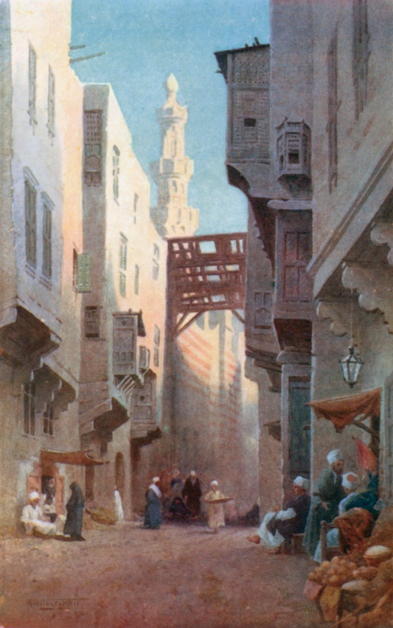 Šaría Bab-el-Wazír, Káhira (barevná litografie) od Robert George Talbot Kelly