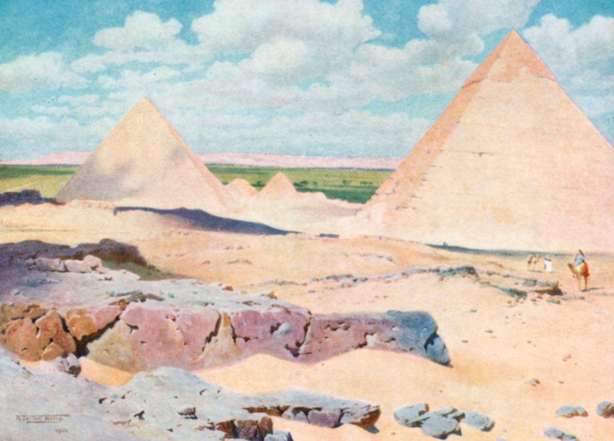 Pyramidy v Gizeh z pouště (barevná litografie) od Robert George Talbot Kelly