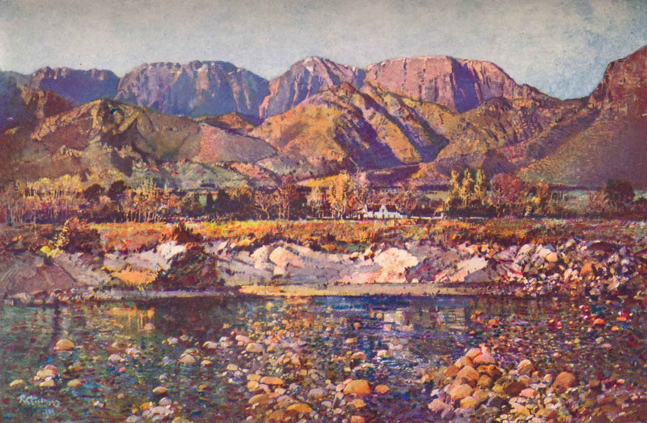 Pohoří Wemmers Hoek Wemmershoek od řeky Berg, provincie Cape Western, 20. století od Robert Gwelo Goodman