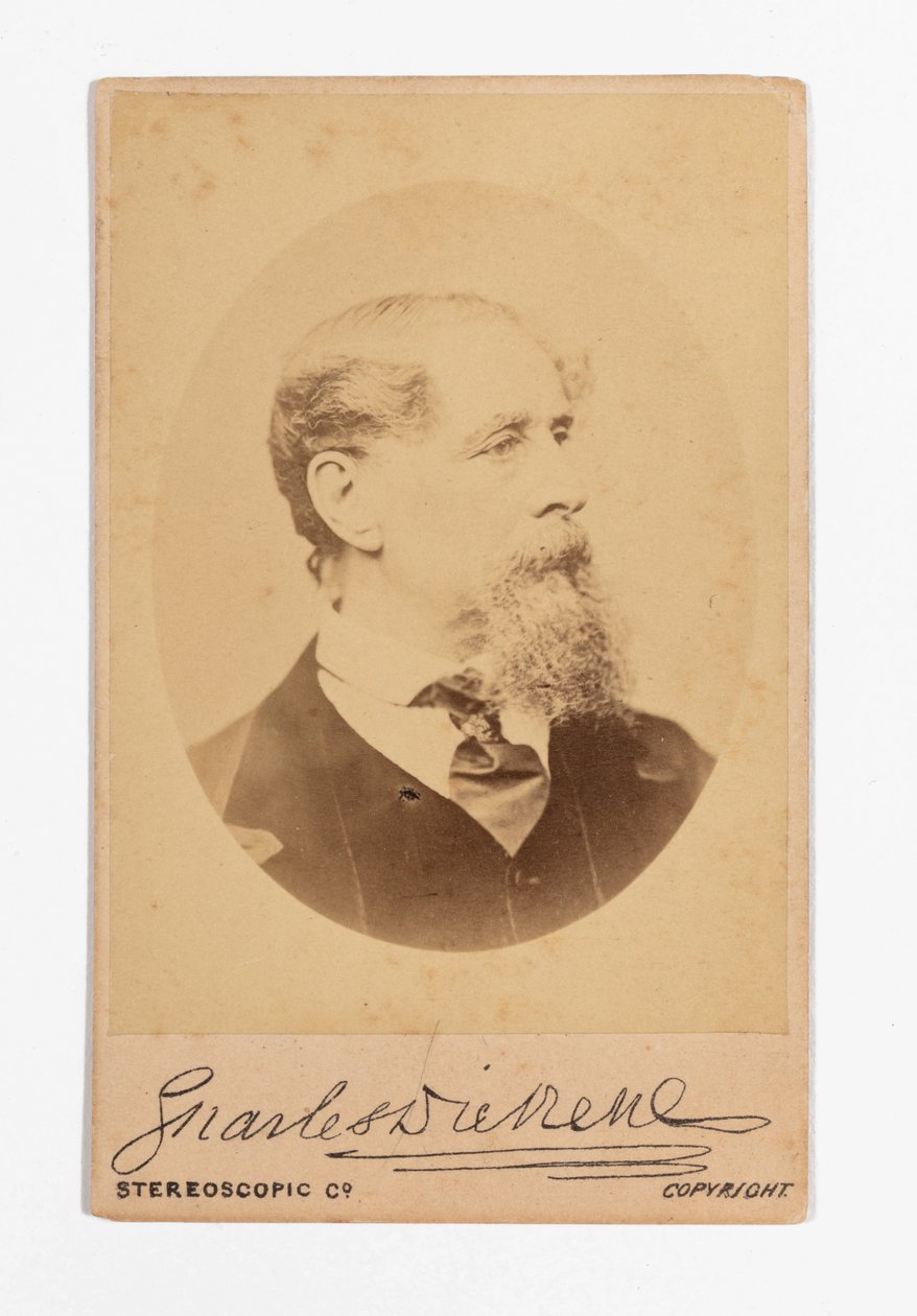 Carte de visite Charlese Dickense s Dickensovým podpisem od Robert Hindry Mason