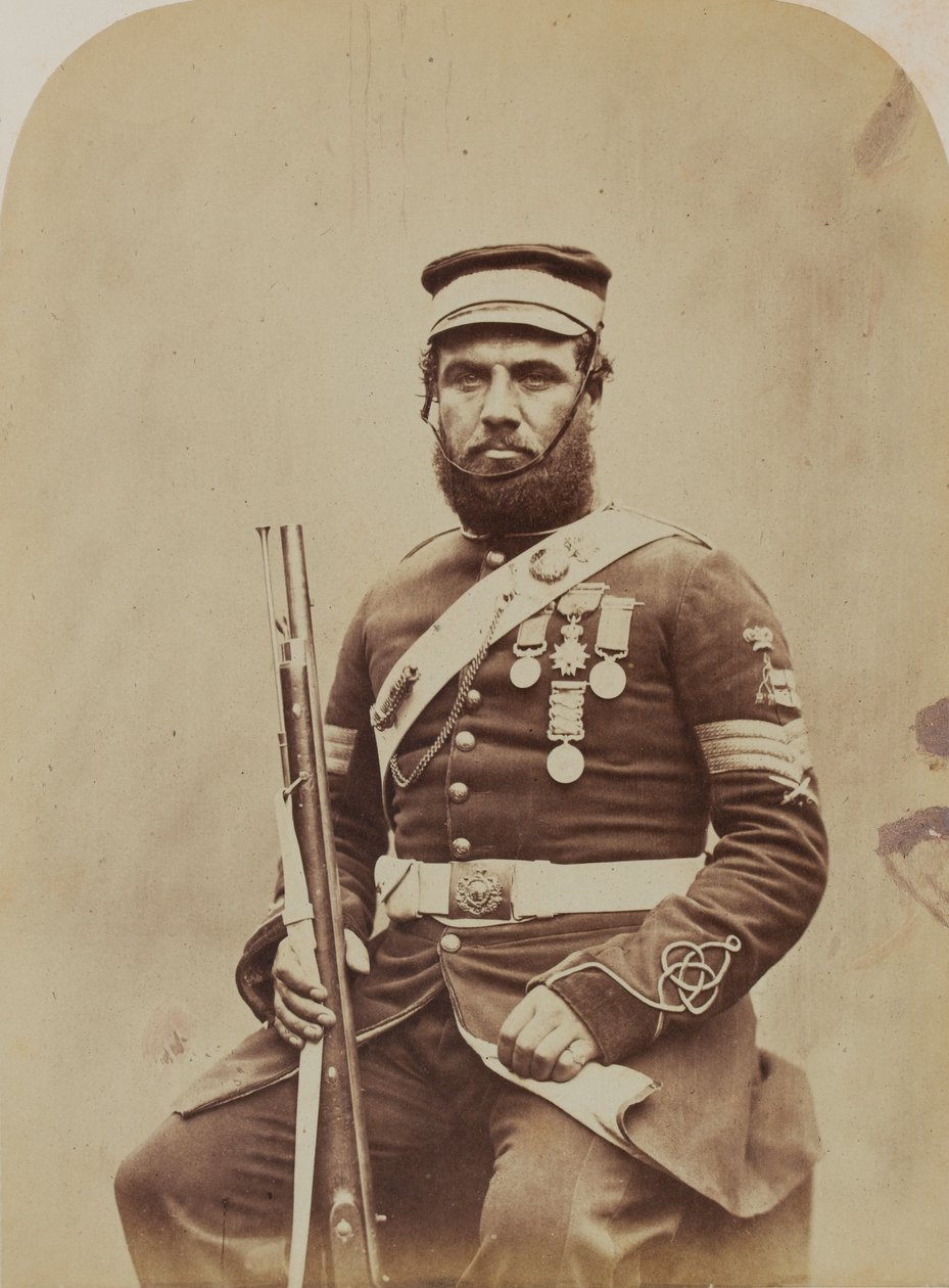 Barevný seržant J. Stanton, Royal Sappers and Miners, 1856 (sépiová fotografie) od Robert Howlett