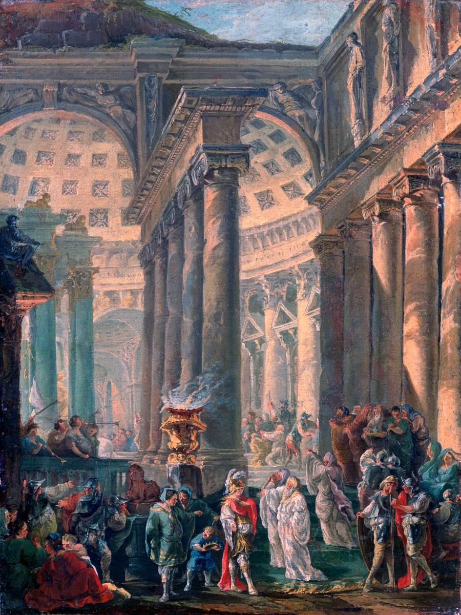 „Caprice římského chrámu s triumfálním pohřbem Alexandra Velikého“, 1755-1760 od Robert Hubert