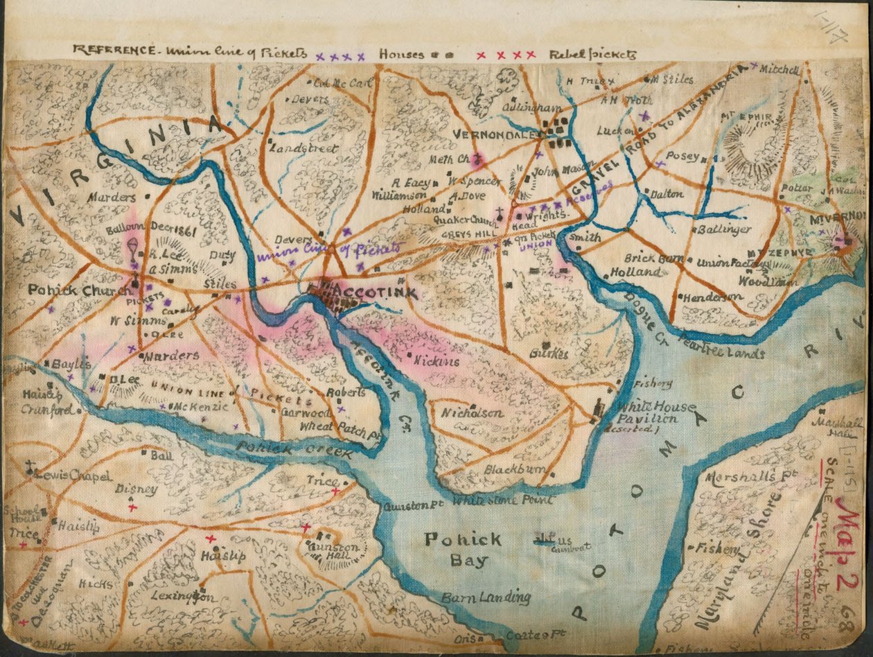 (Mapa dolního toku řeky Potomac s vyznačením piketů, leden 1862) LOC gvhs01.vhs00059 od Robert Knox Sneden