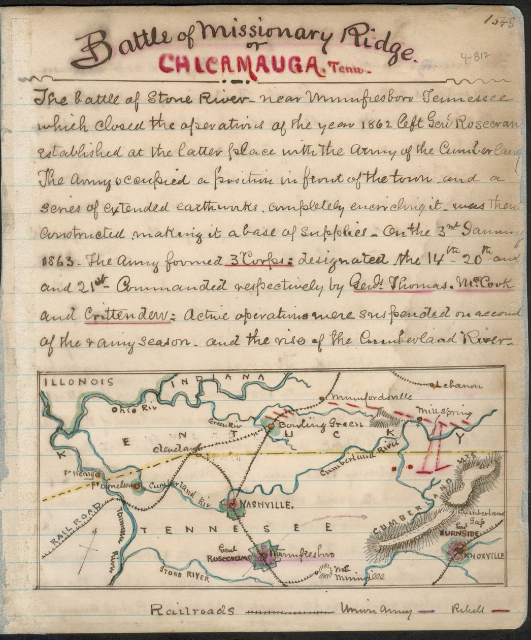 Bitva u Missionary Ridge neboli Chickamauga, Tenn. LOC gvhs01.vhs00156 od Robert Knox Sneden