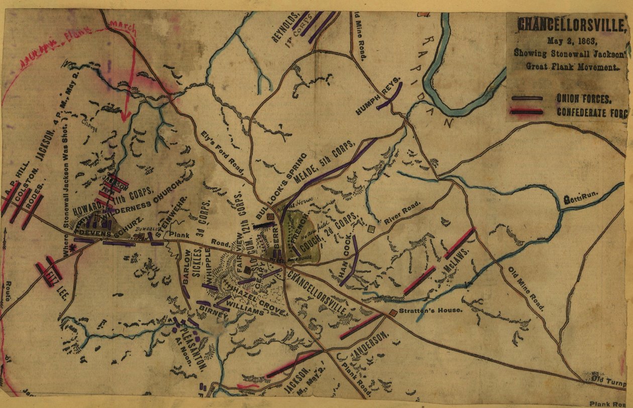 Chancellorsville, 2. května 1863, velký boční pohyb Stonewalla Jacksona LOC gvhs01.vhs00287 od Robert Knox Sneden