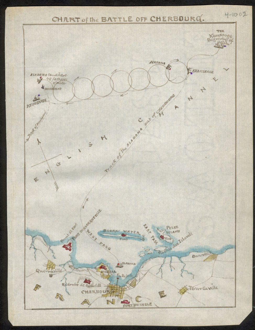 Schéma bitvy u Cherbourgu. LOC gvhs01.vhs00168 od Robert Knox Sneden