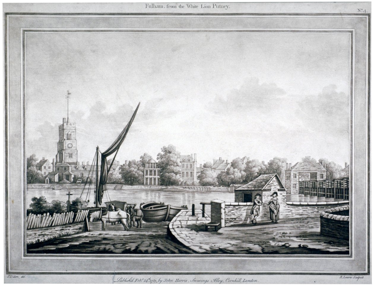 Pohled na Fulham z White Lion Inn, Putney, Londýn, 1783 od Robert Laurie
