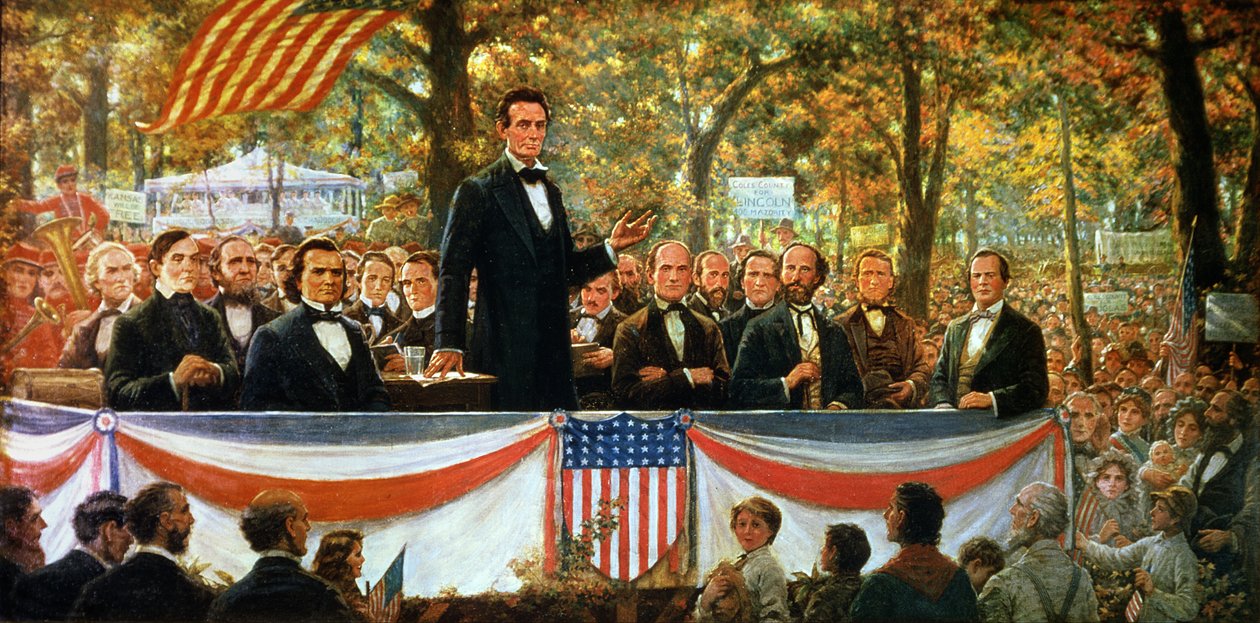 Abraham Lincoln a Stephen A. Douglas debatující v Charlestonu, Illinois dne 18. září 1858, 1918 od Robert Marshall Root