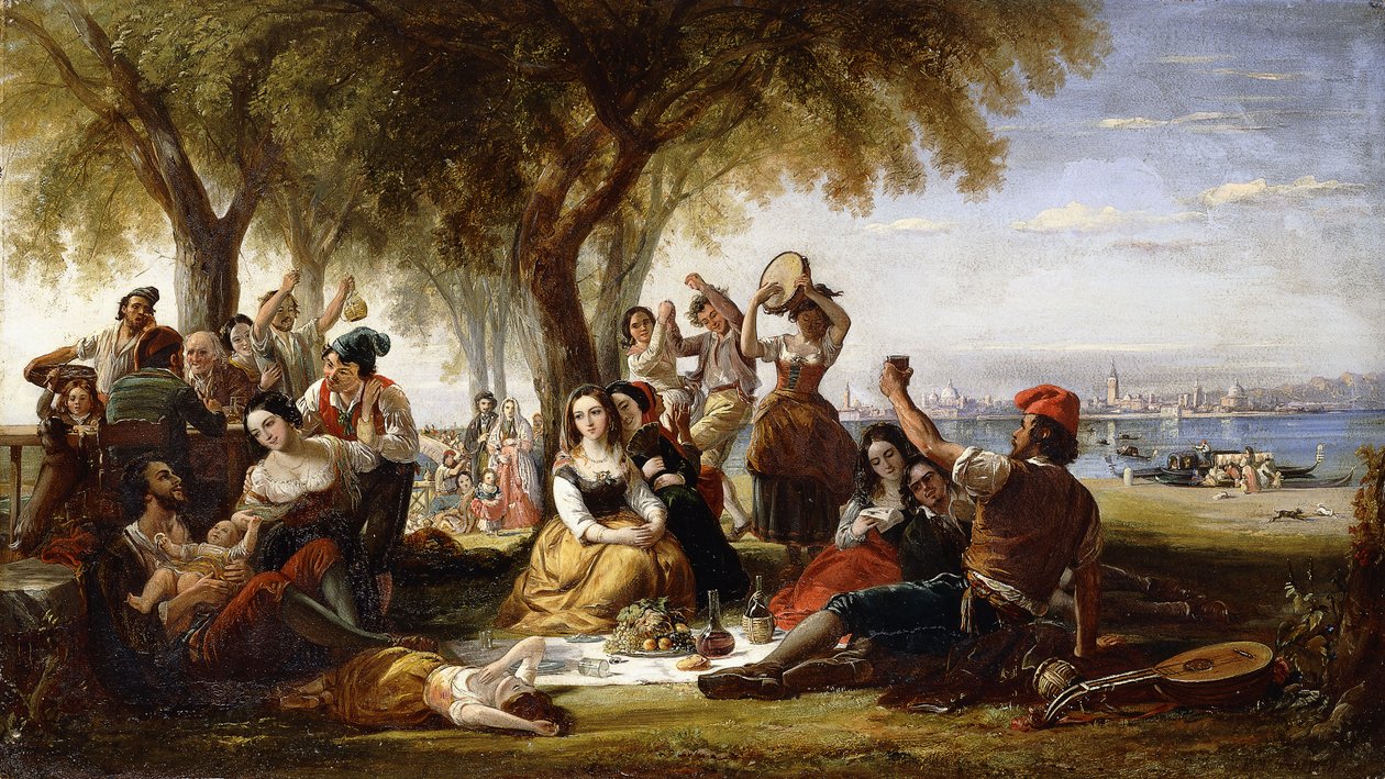 Fiesta Scene, na Lido, poblíž Benátek, 1848 od Robert McInnes