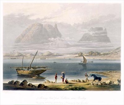 Ranní pohled z Calliann, poblíž Bombaje, ze svazku I „Scenérie, kostýmy a architektura Indie“, namaloval William Daniell (1769-1837), vyryl R.G. Rychtář (fl.1811-37) hospoda. od Smith, Elder and Company od Robert Melville (after) Grindlay