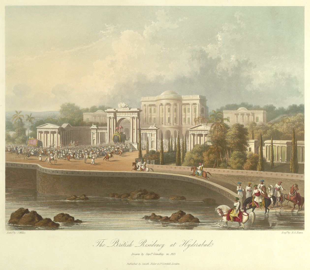 Britská rezidence v Hajdarábádu, nakreslená v roce 1813 od Robert Melville Grindlay