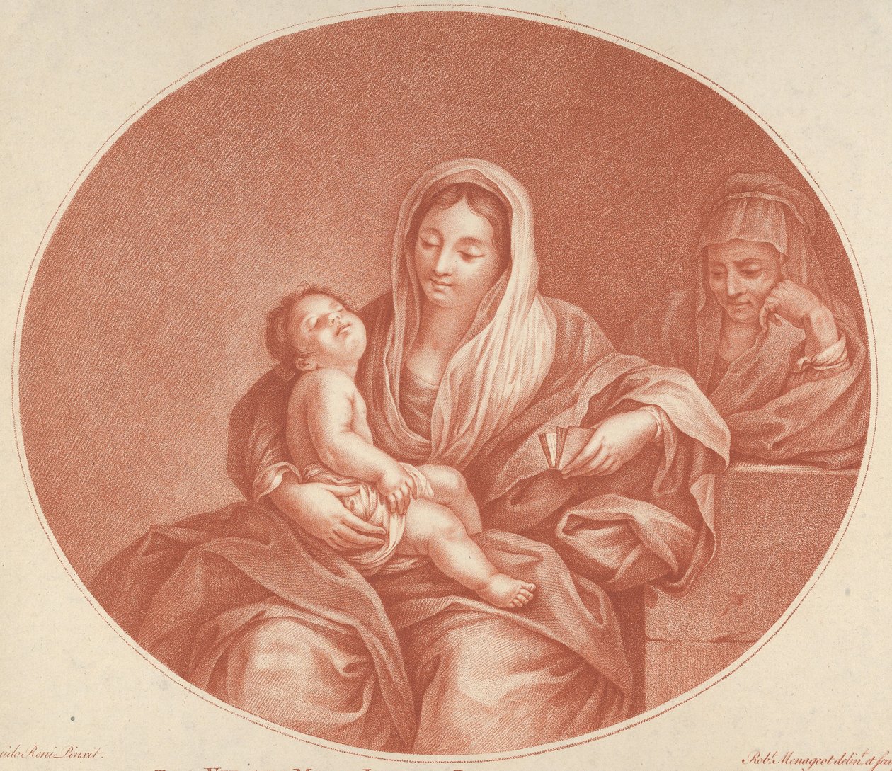 Sedící Panna s nemluvnětem Kristem spícím na jejím klíně, Svatá Alžběta vpravo, an..., 1776. od Robert Menageot