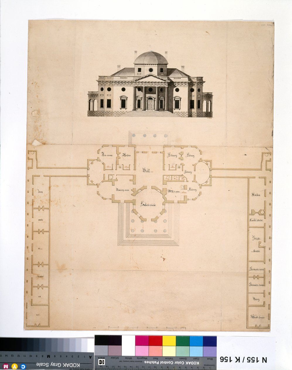 Monticello: 2. verze (půdorys a západní pohled) od Robert Mills