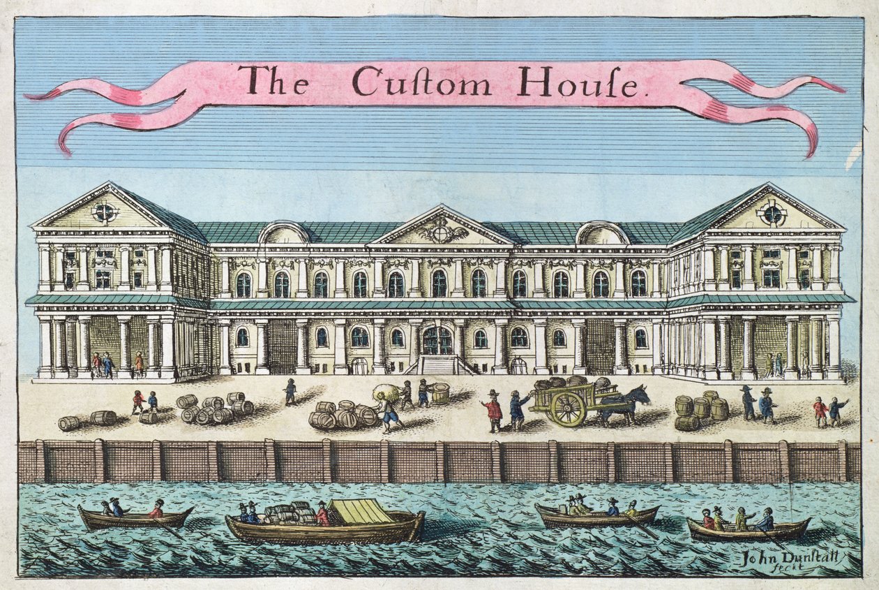 Celnice, z „Knihy vyhlídek pozoruhodných míst v City of London ao nich“, kolem roku 1700 od Robert Morden
