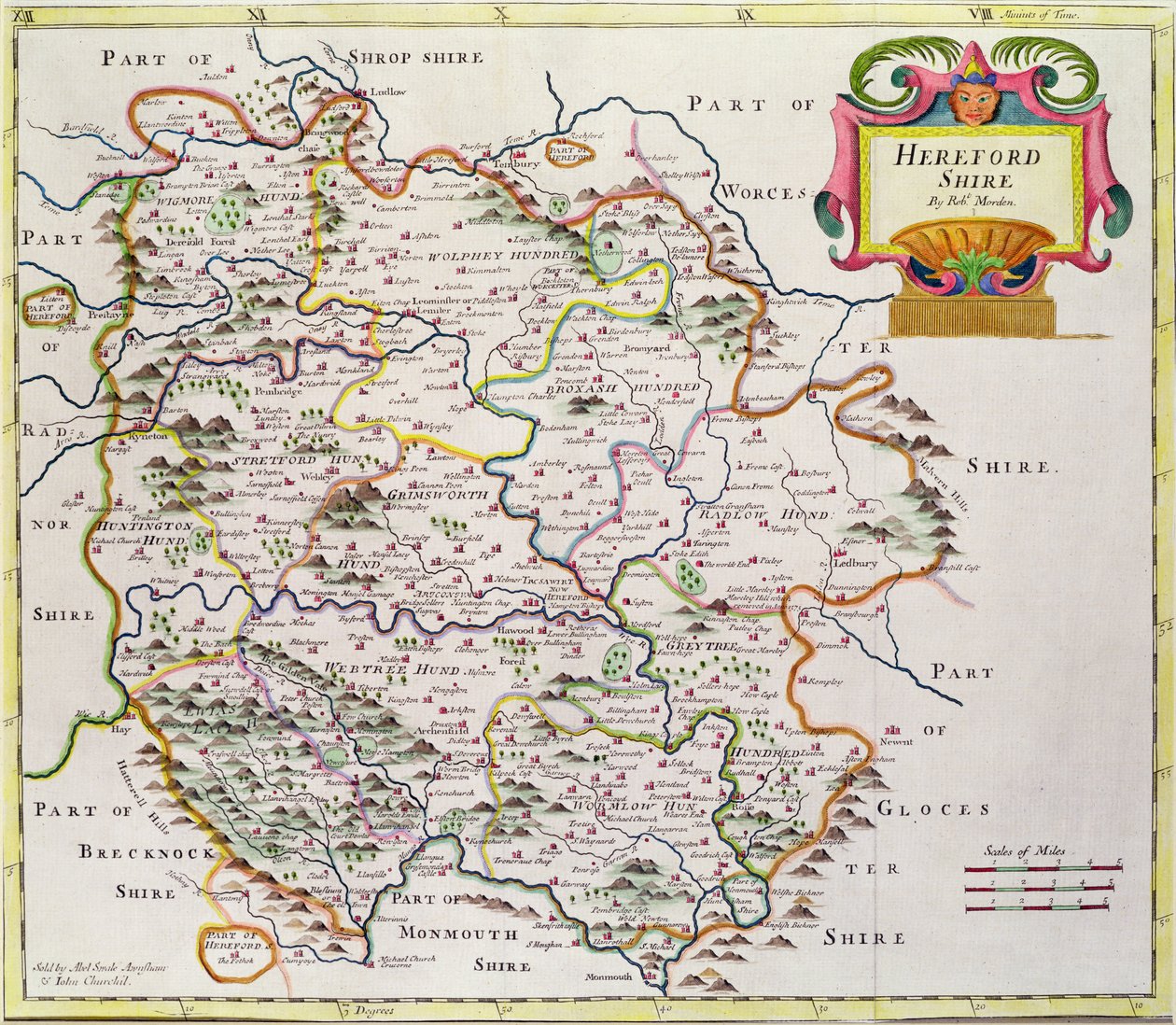 Mapa Herefordshire, 1695 od Robert Morden