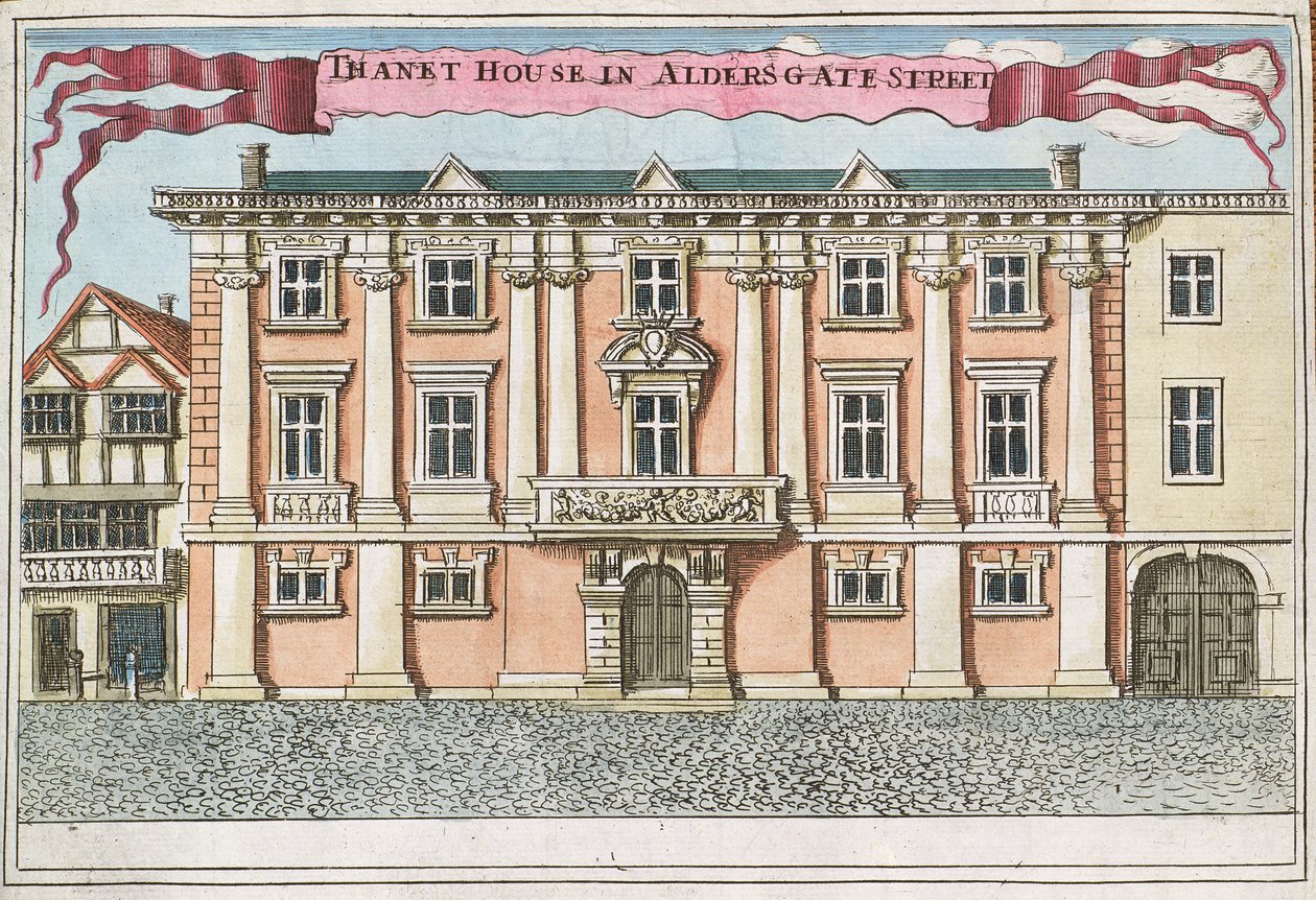 Thanet House v Aldersgate Street, z knihy „Kniha vyhlídek na pozoruhodná místa v City of London ao něm“, kolem roku 1700 od Robert Morden