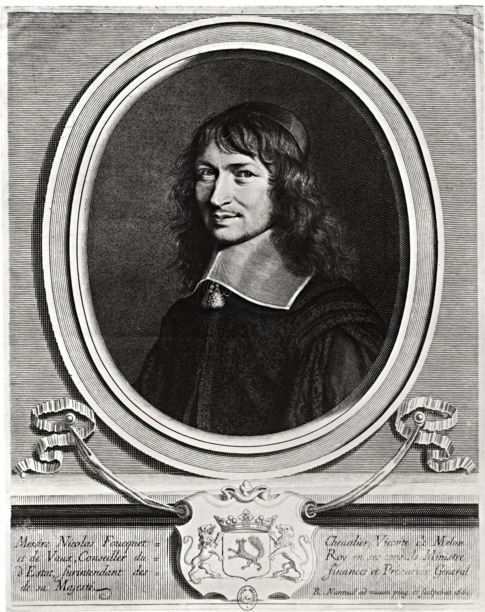 Portrét Nicolase Fouqueta (1615-80) 1662 (rytina) (čb foto) od Robert Nanteuil