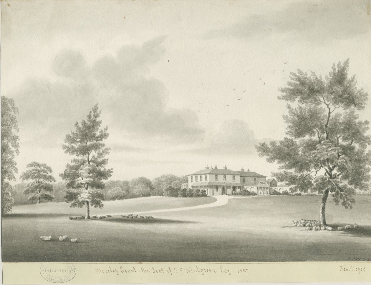 Moseley Court: sépiová lavírovaná kresba, 1837 od Robert Noyes