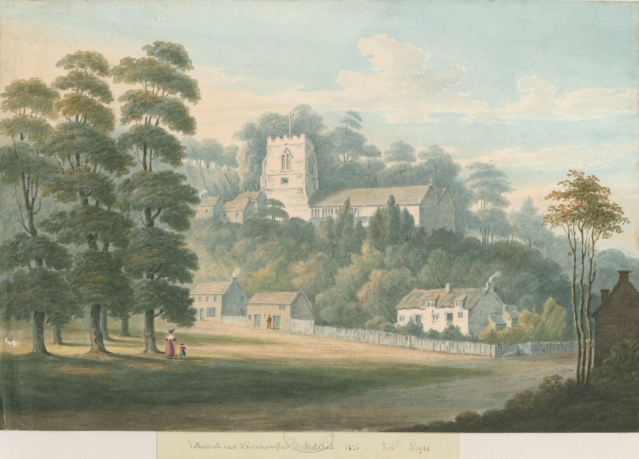 Tettenhall Church and Village: malba vodovými barvami, 1826 od Robert Noyes