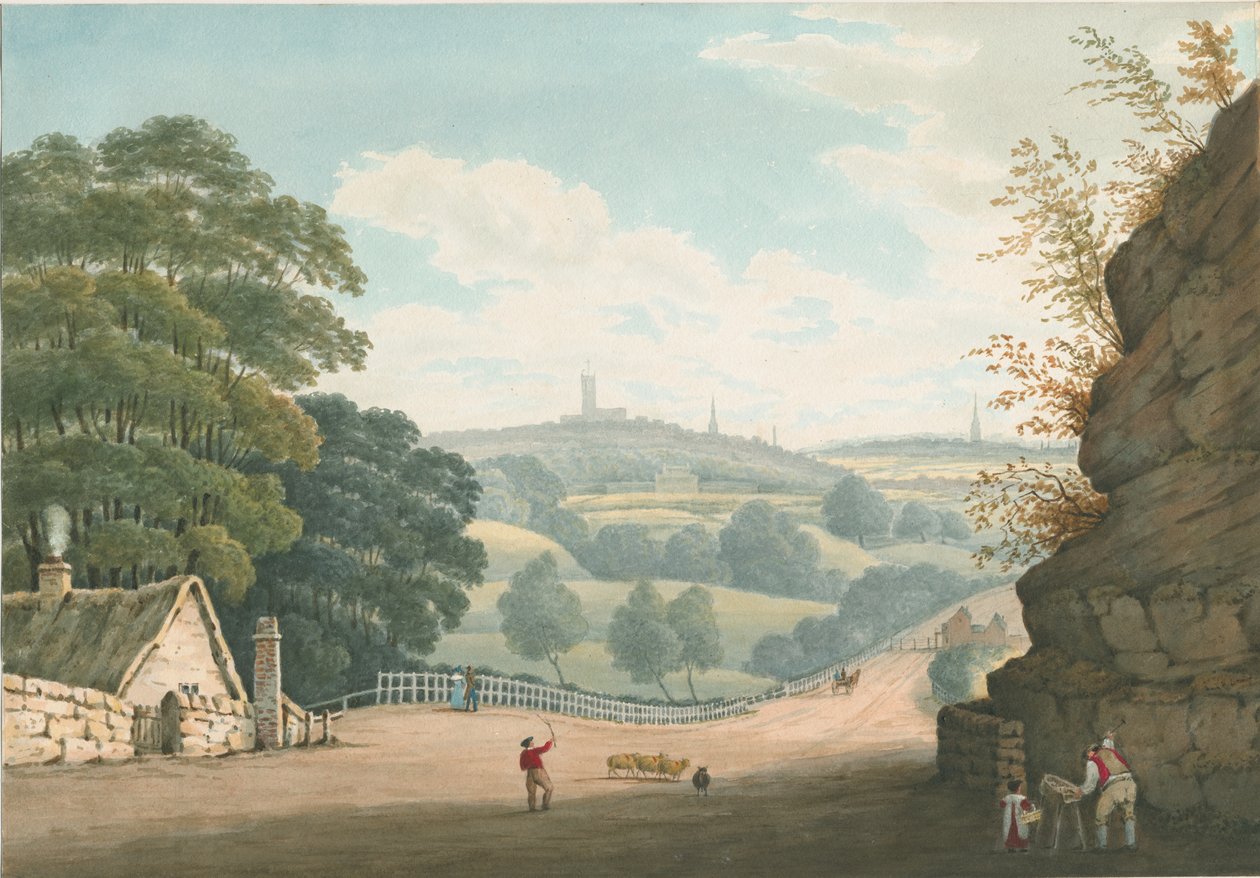 Wolverhampton - Pohled do dálky z Tettenhallu: malba vodovými barvami, 1837 od Robert Noyes