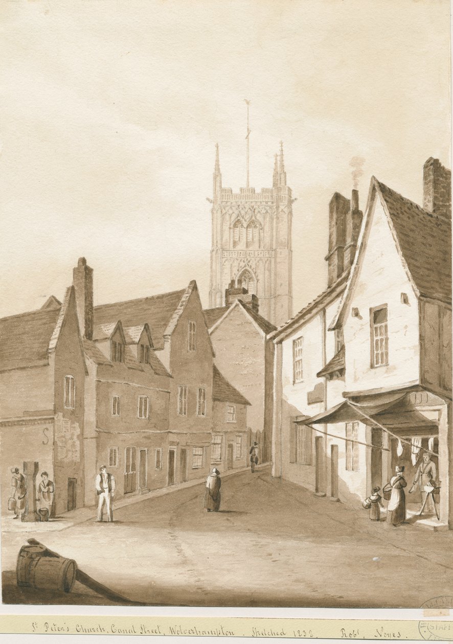 Wolverhampton - Kostel svatého Petra: sépiová kresba, 1838 od Robert Noyes