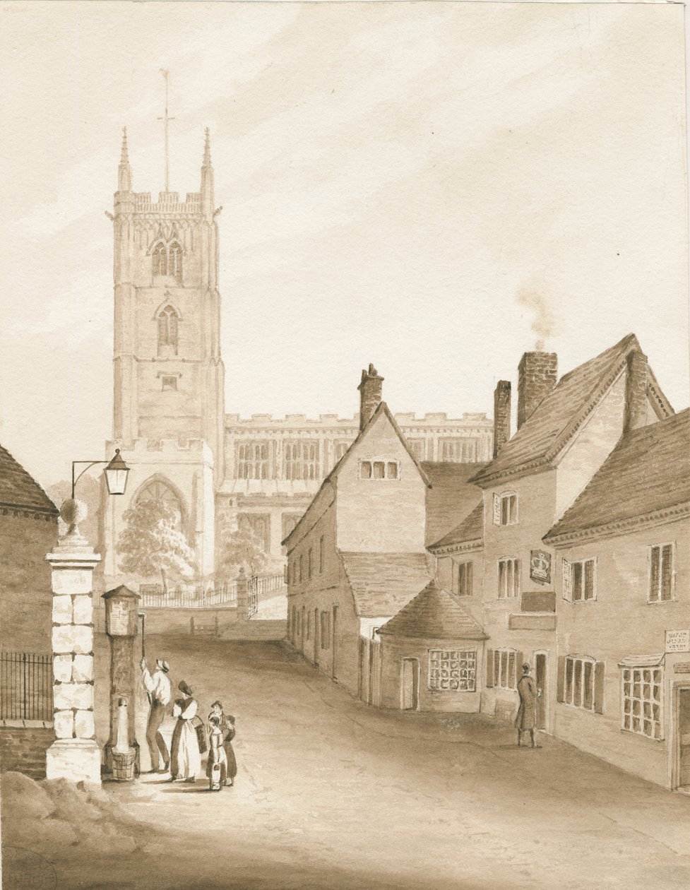 Wolverhampton - Kostel svatého Petra: sépiová kresba, 1838 od Robert Noyes