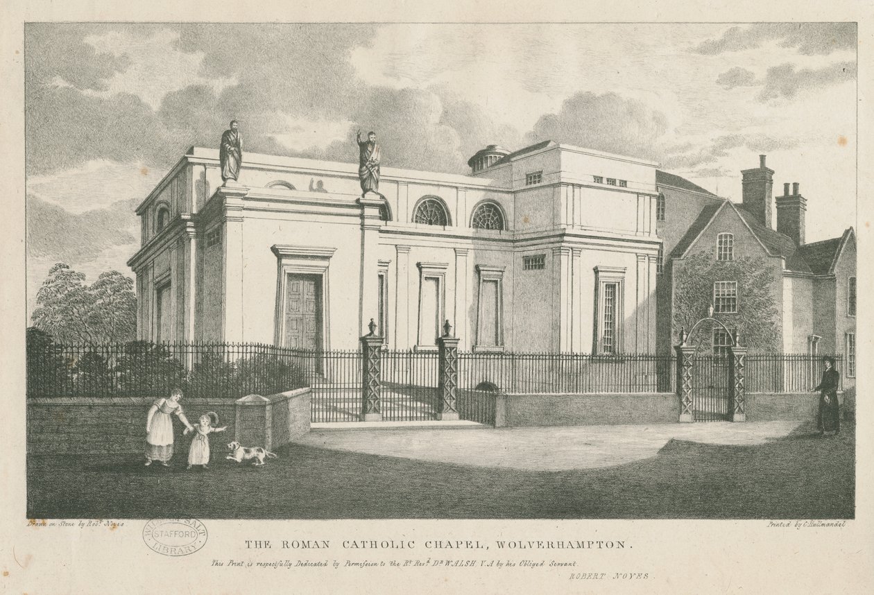 Wolverhampton - The Roman Catholic Chapel: litografie, nd [c 1844] od Robert Noyes