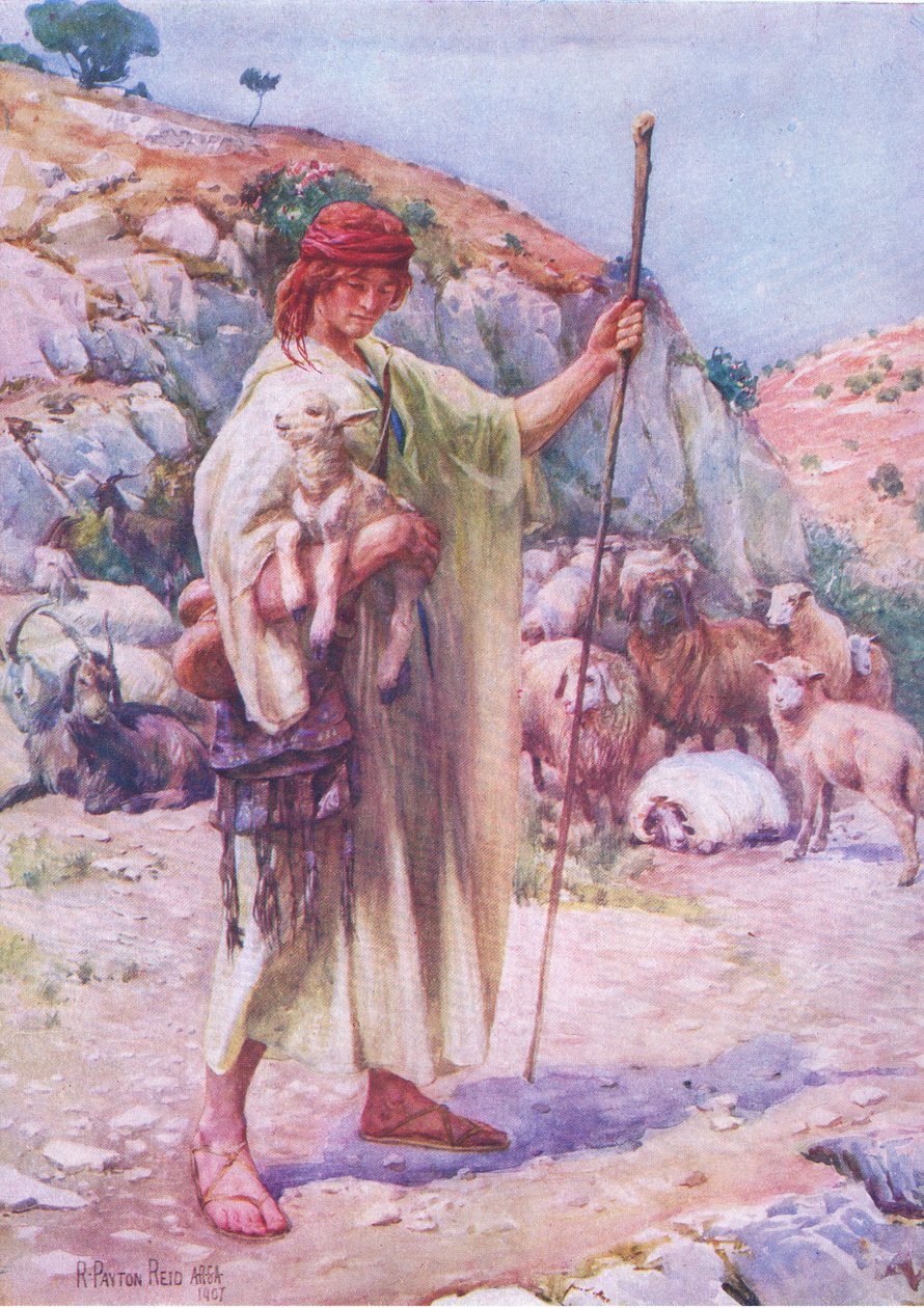 David pastýř, z knihy The Bible Picture Book vydané Thomasem Nelsonem, kolem roku 1950 (litho) od Robert Payton Reid