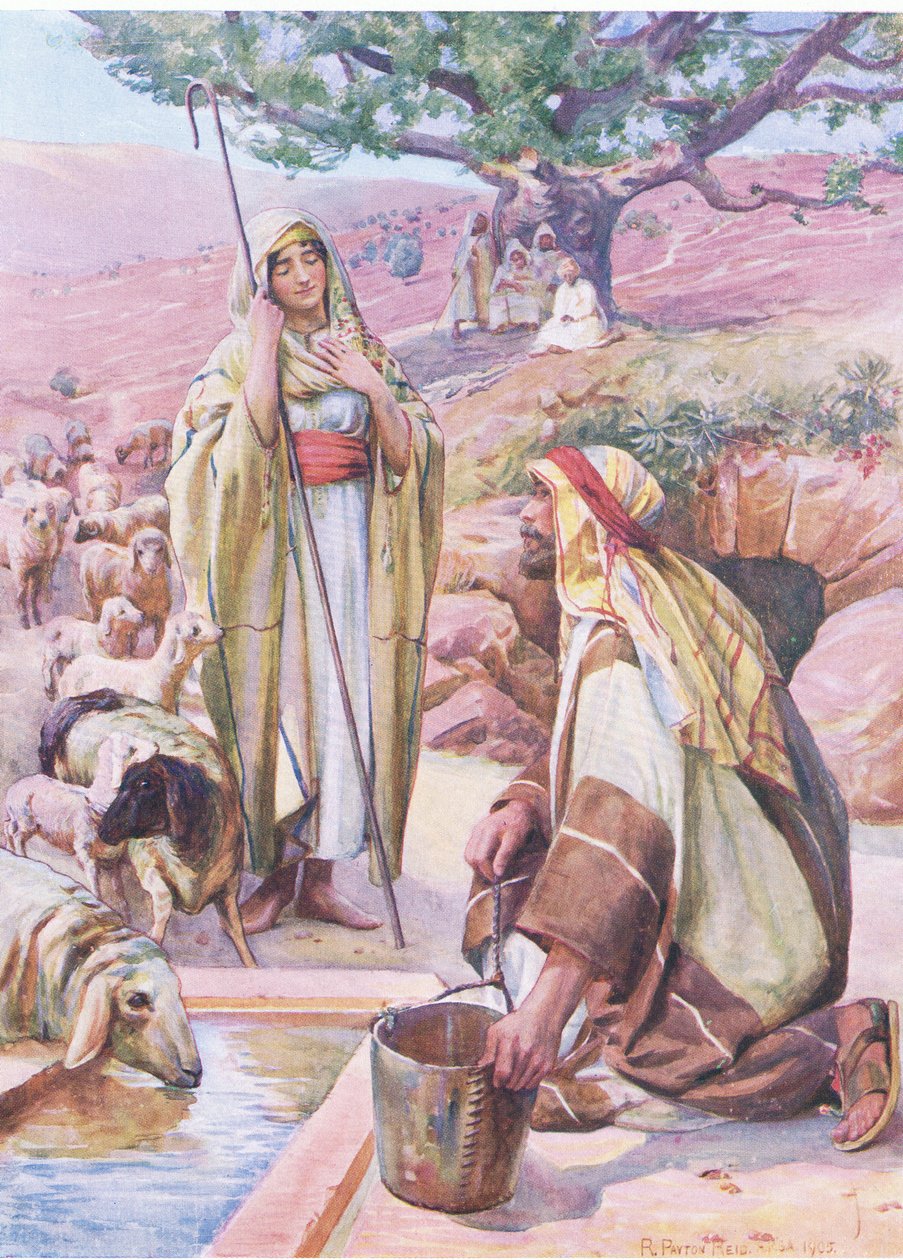 Rachel u studny, z The Bible Picture Book vydané Thomasem Nelsonem, kolem roku 1950 od Robert Payton Reid
