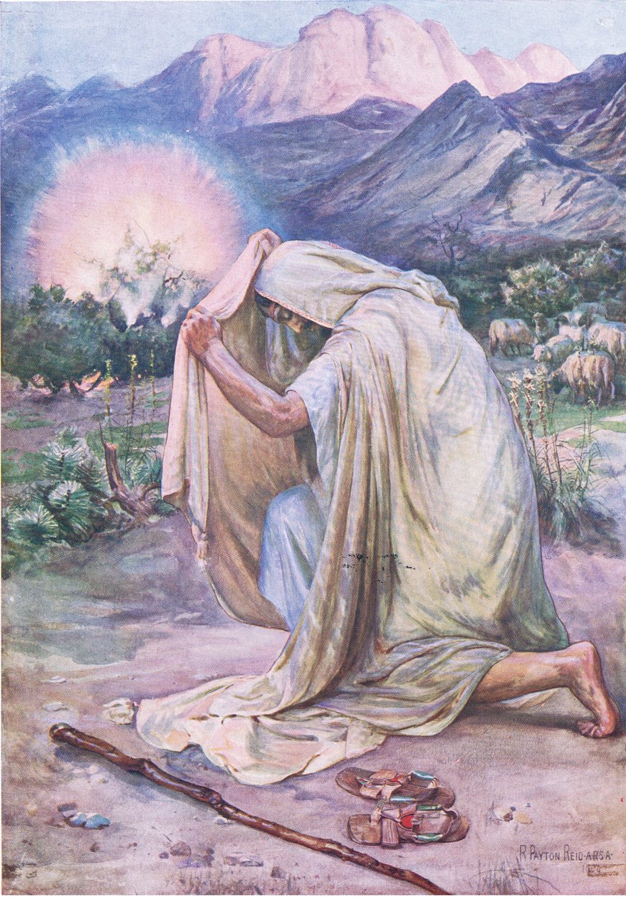 Hořící keř, z The Bible Picture Book vydané Thomasem Nelsonem, c.1950 od Robert Payton Reid