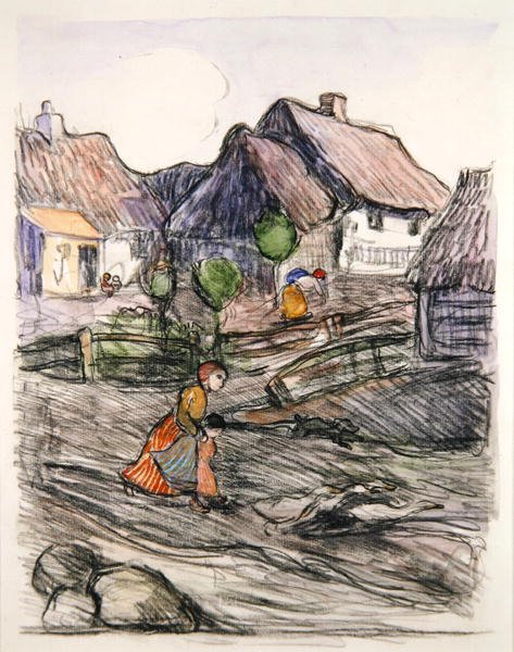 Goose Girl, Polsko (kvaš a dřevěné uhlí na papíře) od Robert Polhill Bevan