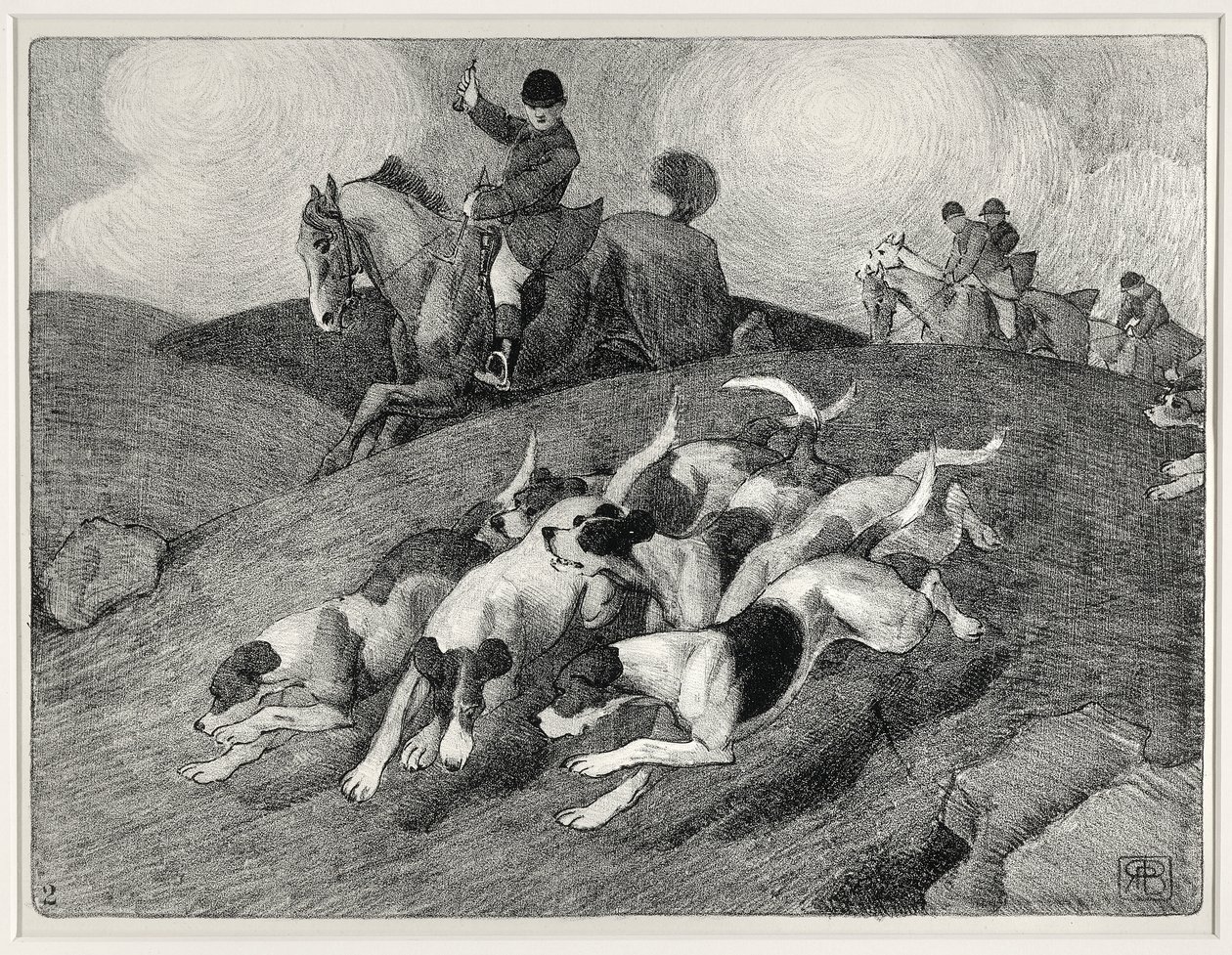 Lovecká scéna (litho) od Robert Polhill Bevan