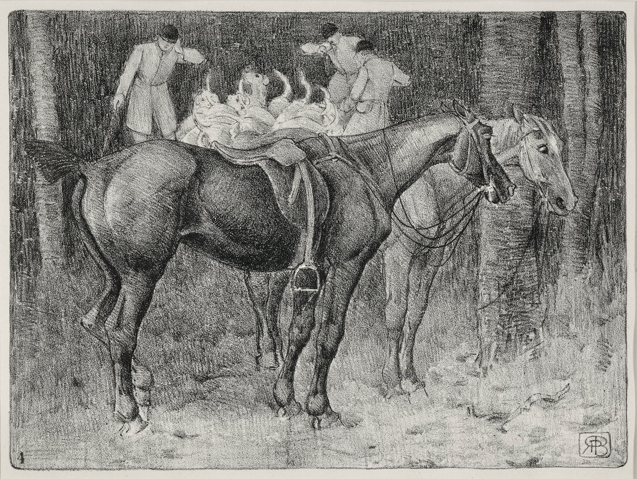 Lovecká scéna (litho) od Robert Polhill Bevan