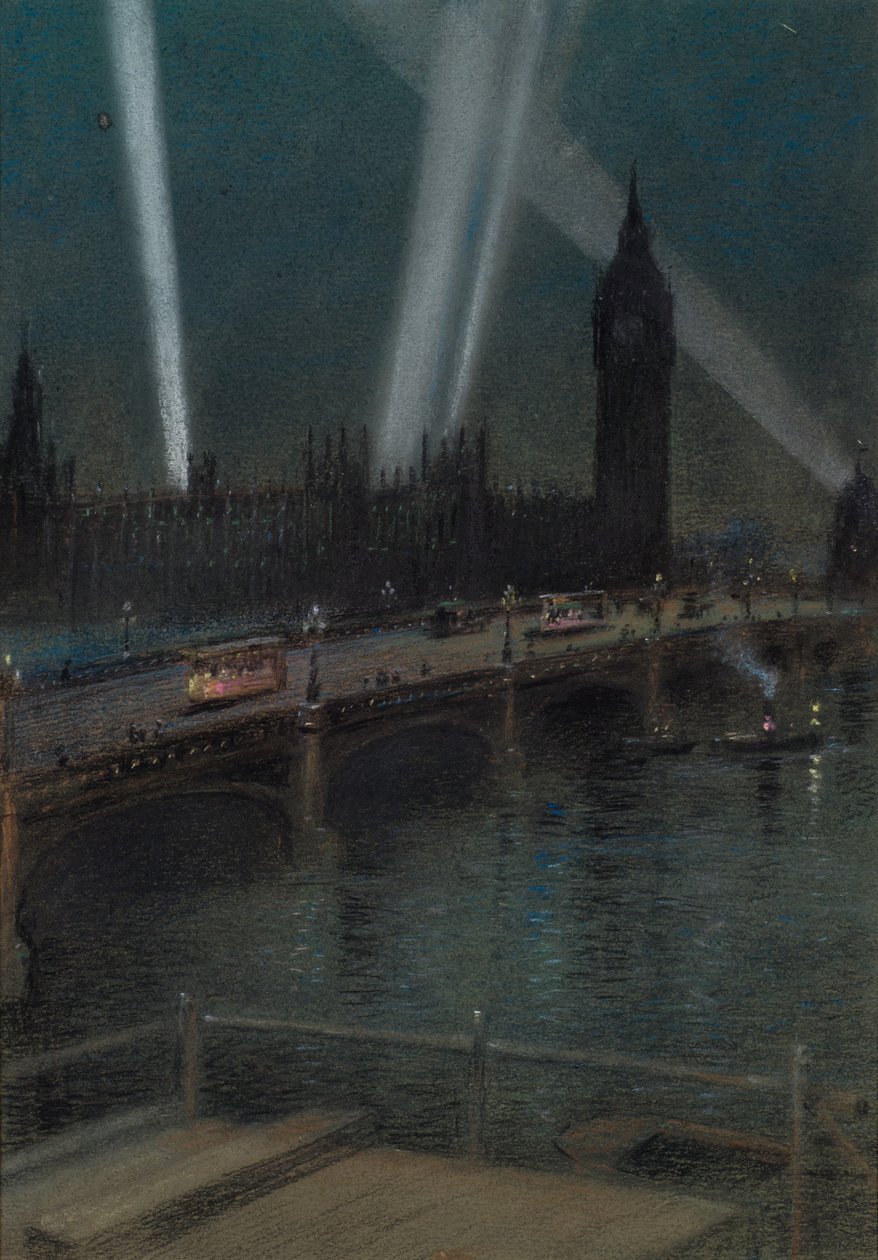 Válečné světlomety nad Westminsterským mostem od Robert Randoll