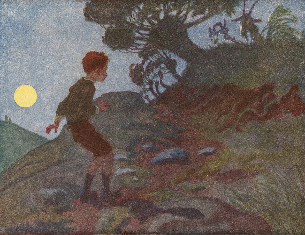 Chlapec, který se bojí tmy (barevná litografie) od Robert Salles