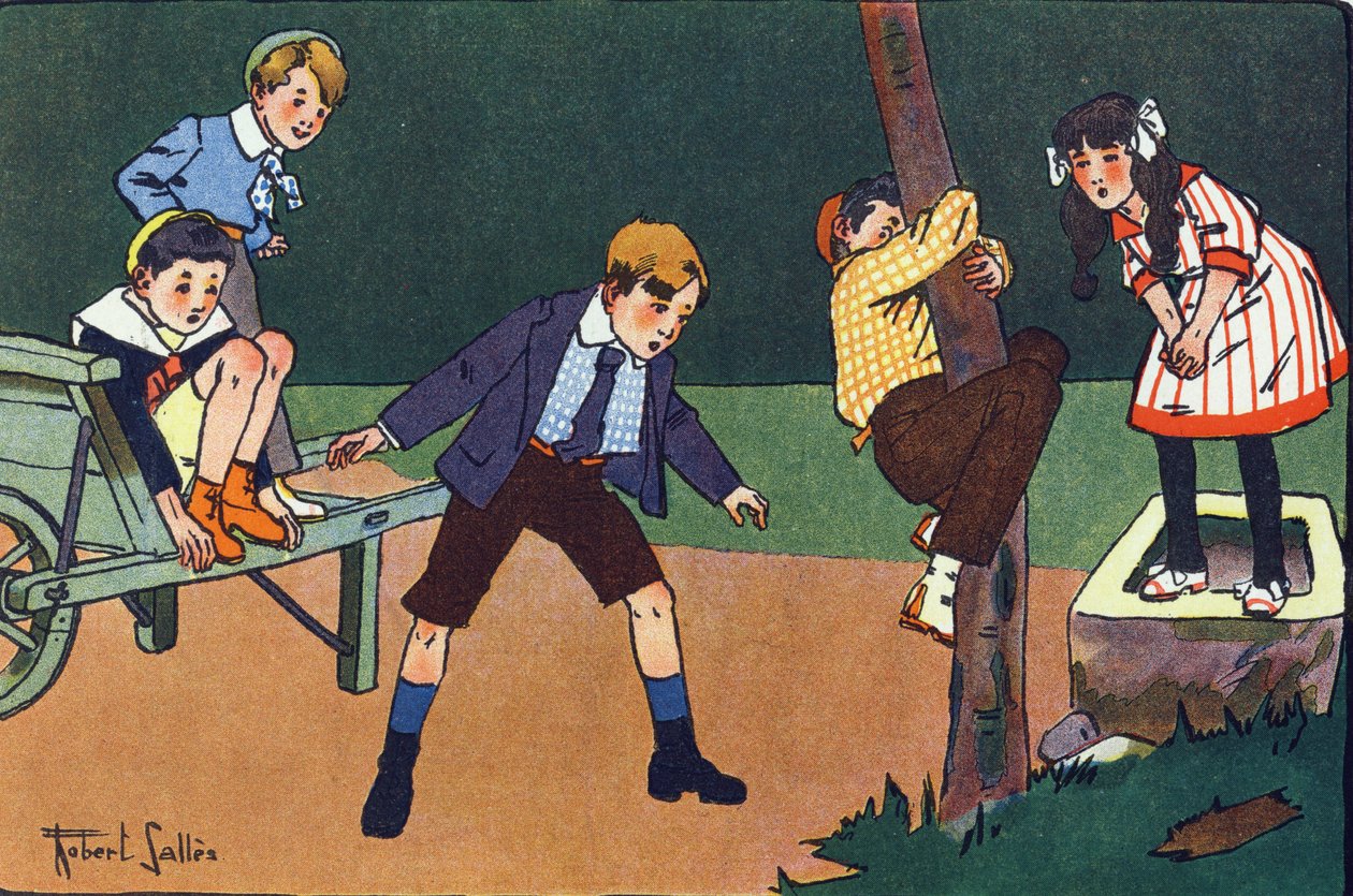 Kočičí okoun. Rytí do „“ Co hrajeme? “” od E. Webera s akvarelovými kresbami Roberta Sallese (1871-1929). Knihovna Garnier Freres, Paříž od Robert Salles