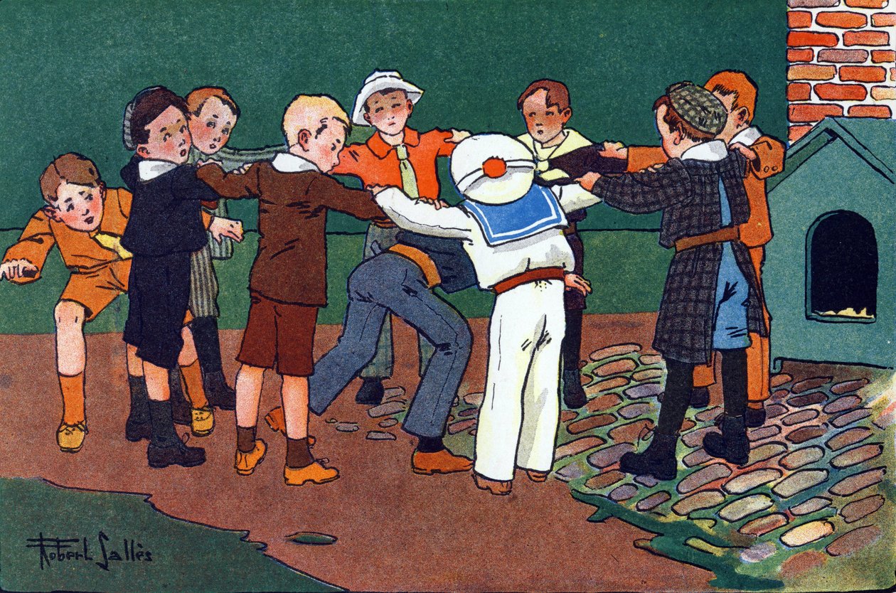 Kočka a myš. Rytí do „“ Co hrajeme? “” od E. Webera s akvarelovými kresbami Roberta Sallese (1871-1929). Knihovna Garnier Freres, Paříž od Robert Salles