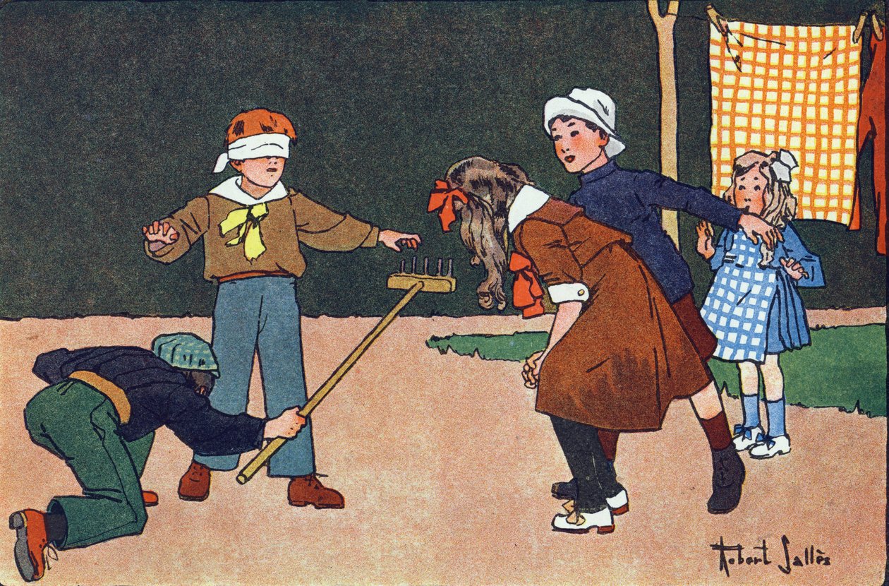 Colin maillard (colin-maillard). Rytí do „“ Co hrajeme? “” od E. Webera s akvarelovými kresbami Roberta Sallese (1871-1929). Knihovna Garnier Freres, Paříž od Robert Salles