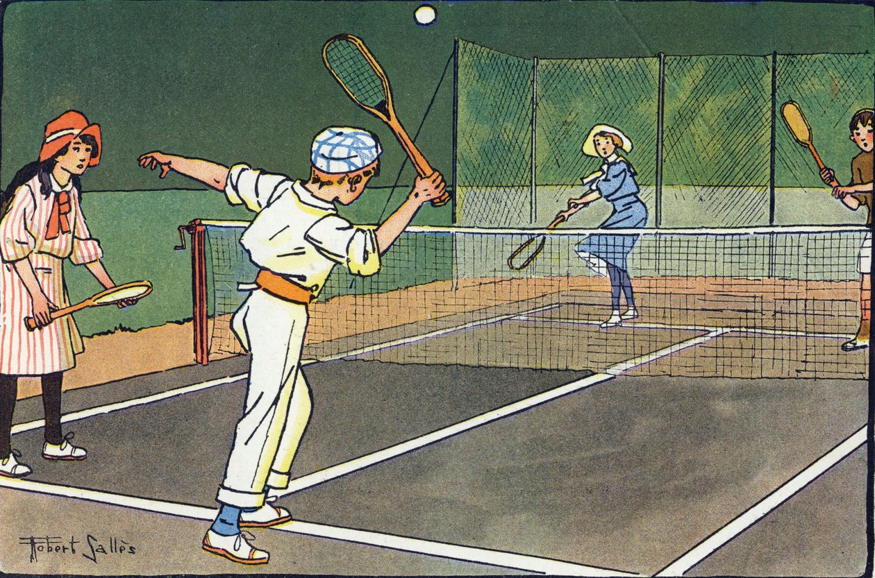 Tenis na trávníku. Rytí do „“ Co hrajeme? “” od E. Webera s akvarelovými kresbami Roberta Sallese (1871-1929). Knihovna Garnier Freres, Paříž od Robert Salles