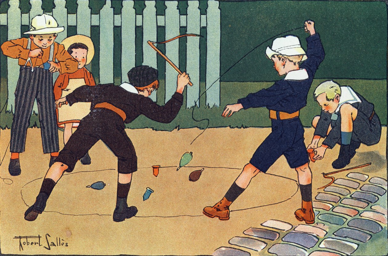 The Hoof (nejlepší hra na bič). Rytí do „“ Co hrajeme? “” od E. Webera s akvarelovými kresbami Roberta Sallese (1871-1929). Knihovna Garnier Freres, Paříž od Robert Salles