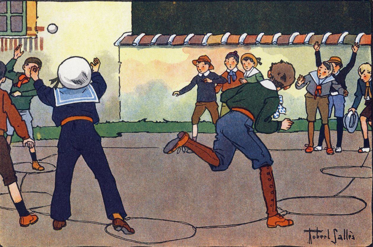 Ples v táboře (nebo ples vězňů nebo ples lovců). Rytí do „“ Co hrajeme? “” od E. Webera s akvarelovými kresbami Roberta Sallese (1871-1929). Knihovna Garnier Freres, Paříž od Robert Salles