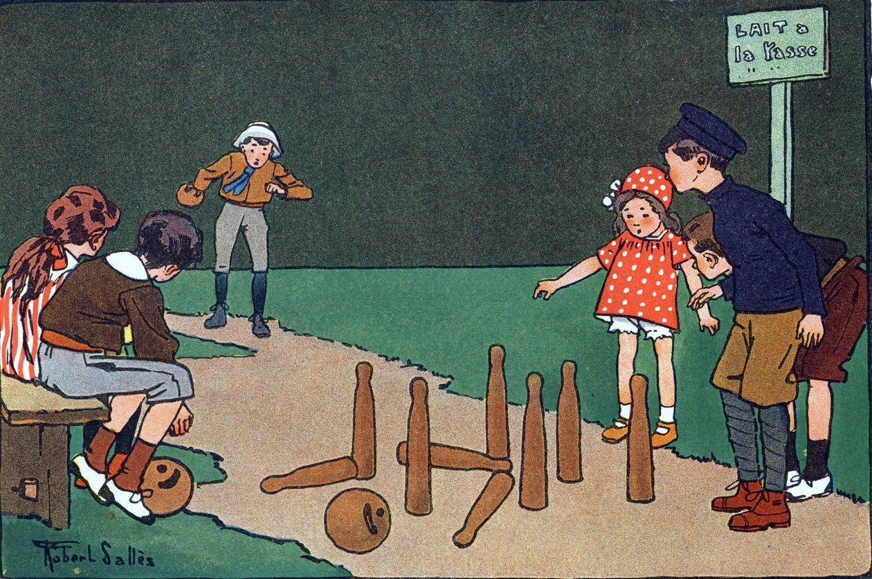 Bowlingová dráha. Rytí do „“ Co hrajeme? “” od E. Webera s akvarelovými kresbami Roberta Sallese (1871-1929). Knihovna Garnier Freres, Paříž od Robert Salles