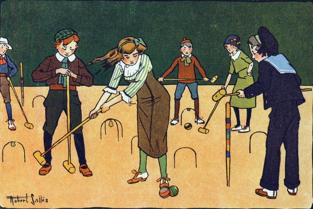 Kroket. Rytí do „“ Co hrajeme? “” od E. Webera s akvarelovými kresbami Roberta Sallese (1871-1929). Knihovna Garnier Freres, Paříž od Robert Salles