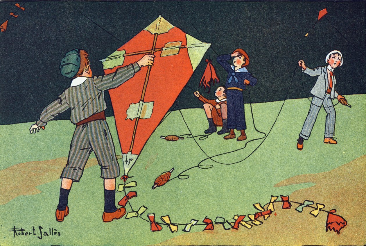 Létající drak. Rytí do „“ Co hrajeme? “” od E. Webera s akvarelovými kresbami Roberta Sallese (1871-1929). Knihovna Garnier Freres, Paříž od Robert Salles