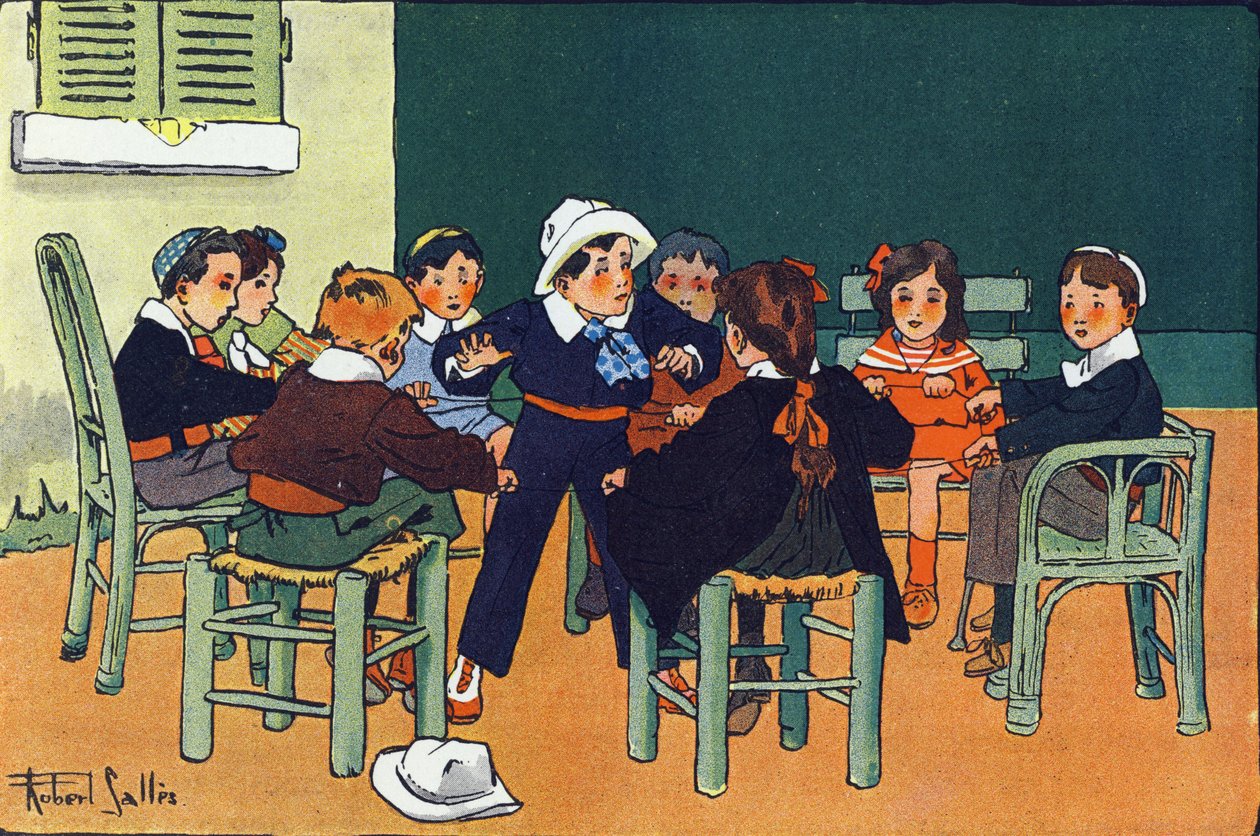 K fretce. Rytí do „“ Co hrajeme? “” od E. Webera s akvarelovými kresbami Roberta Sallese (1871-1929). Knihovna Garnier Freres, Paříž od Robert Salles