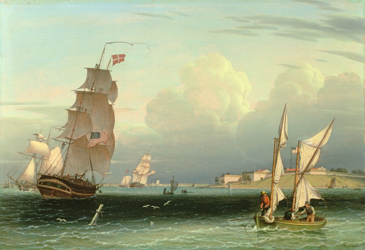 Loď vyplouvá, Fort Independence, Boston Harbour, 1832 od Robert Salmon