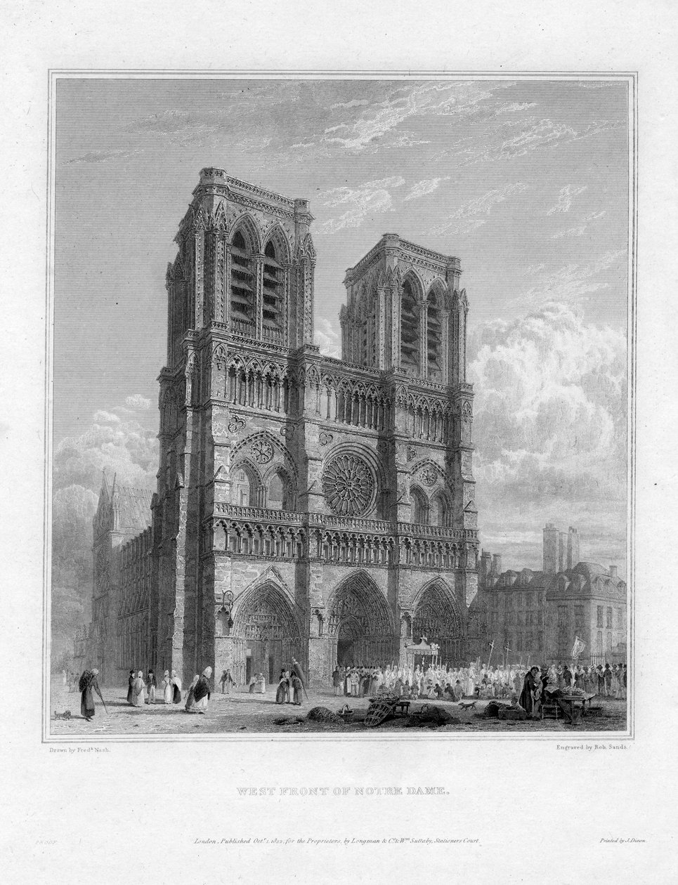 Západní fronta Notre Dame, Paříž, Francie, 1822 od Robert Sands