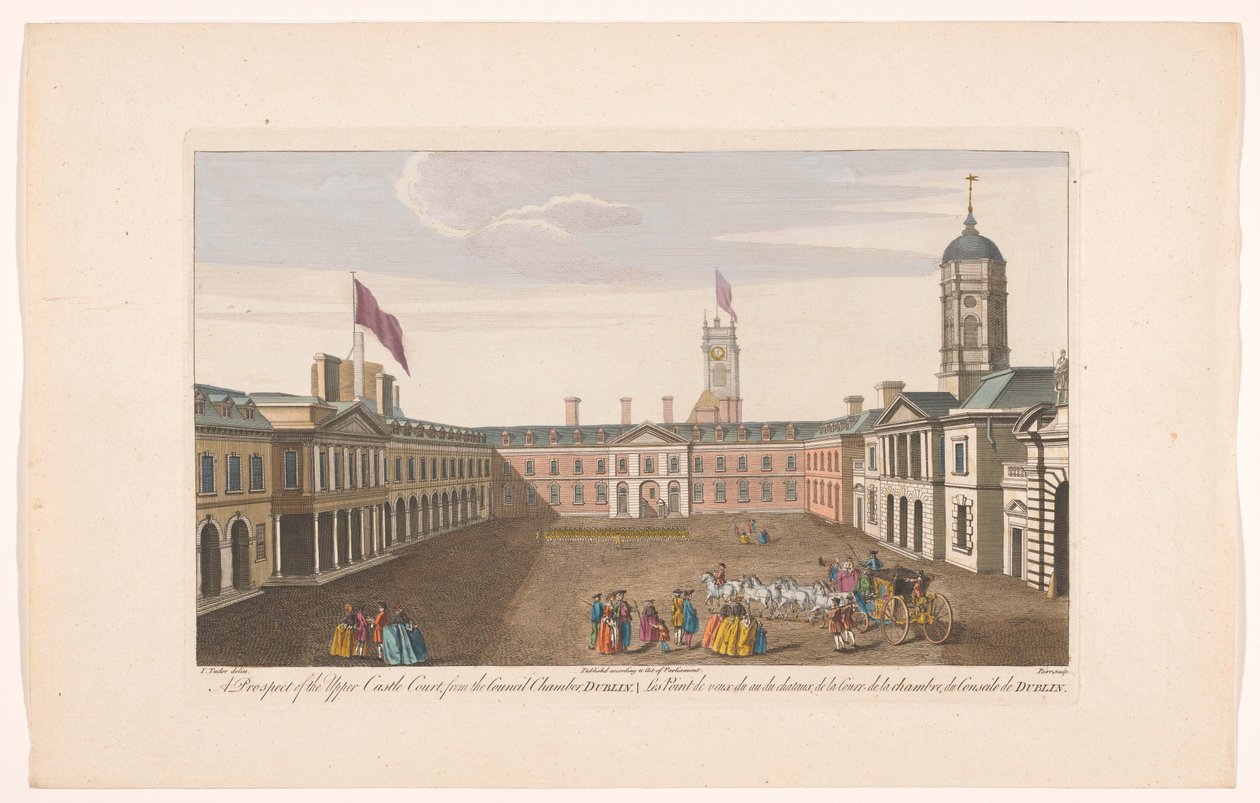 Gezicht op de Upper Castle Yard van Dublin Castle Vyhlídka na Upper Castle Court, z Council Chamber, Dublin (název na objektu) od Robert Sayer (possibly)